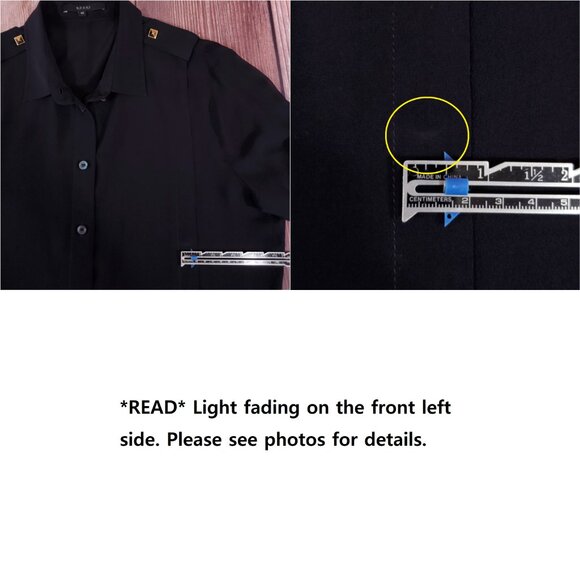 *READ* Gucci Black Sheer Blouse Shirt Studded Epaulets Long Sleeve Button Up - Picture 2 of 16